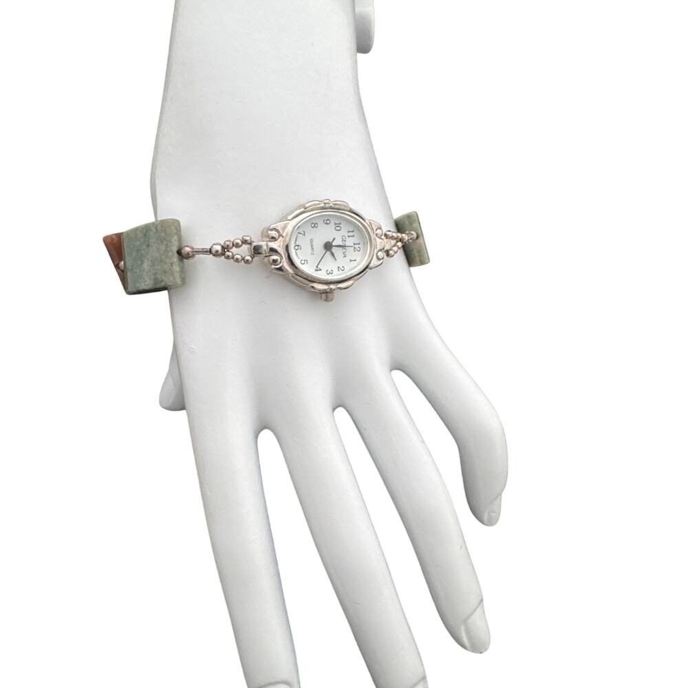 Geneva Vintage Boho Watch | Green & Earthy Stone Bracelet Band | New Battery